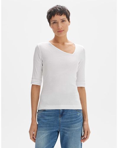 Opus T-Shirt Rippshirt Sifasym fresh gerader Schnitt - Weiß