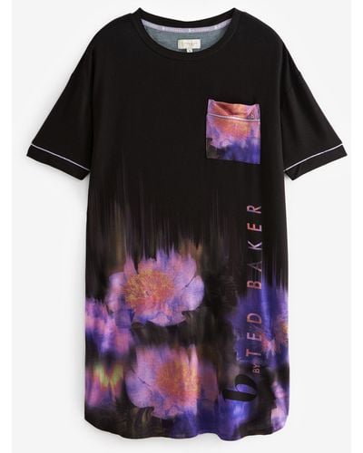 Ted Baker Schlaf-T-Shirt mit Blumenmuster (1-tlg) - Schwarz