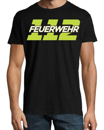 Youth Designz Print- 112 Feuerwehr T-Shirt mit lustigen Logo - Schwarz