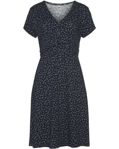 vivance active Jerseykleid mit Blümchenprint und V-Ausschnitt, figurschmeichelndes Sommerkleid - Blau