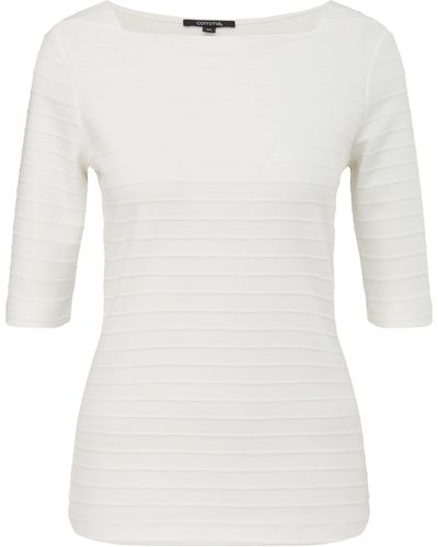 Comma, Shirttop Jersey-Shirt mit U-Boot-Ausschnitt - Weiß