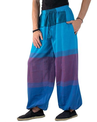 KUNST UND MAGIE Haremshose Yogahose Pumphose Pluderhose bunt Baumwolle lang - Blau