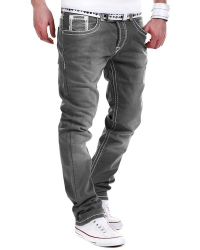 behype Bequeme Jeans Stitch mit dicken Kontrastnähten - Grau