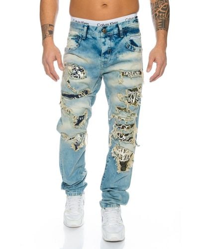 Cipo & Baxx Regular-fit- Jeans Hose mit destroyed camouflage Elementen Stylische Waschung - Blau