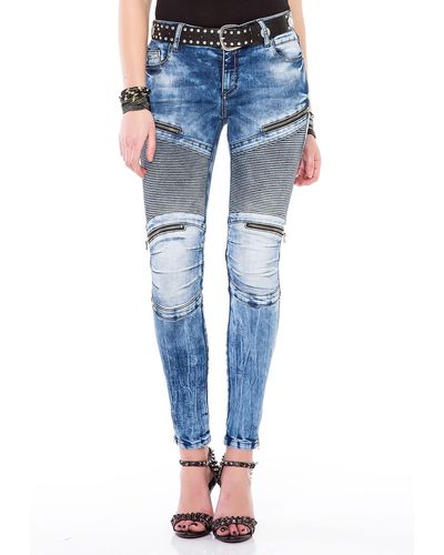 Cipo & Baxx Slim-fit-Jeans im modernen Biker-Style - Blau