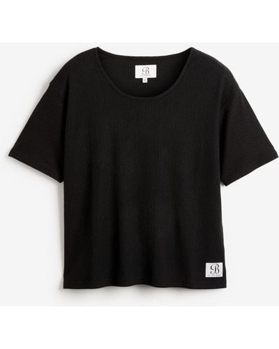 Ted Baker Loungewear Geripptes T-Shirt (1-tlg) - Schwarz