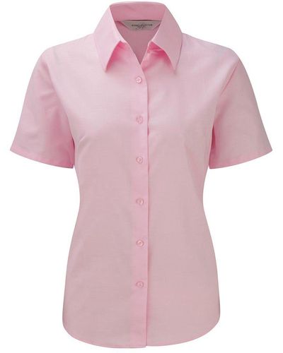 Russell Hemdbluse Russel Business Oberteil Bluse T-Shirt kurzarm - Pink