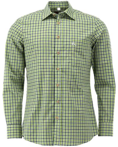 OS-Trachten Outdoorhemd Tupopa Langarm Jagdhemd mit Hirsch-Stickerei auf der Brusttasche - Grün