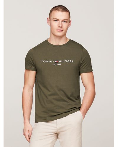 Tommy Hilfiger Hilfiger T-Shirt TOMMY LOGO TEE aus reiner, nachhaltiger Baumwolle - Grün