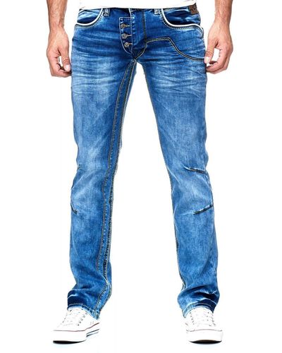 Rusty Neal Straight-Jeans in coolem Design - Blau