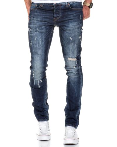 Amaci&Sons FRESNO Fit Jeans Destroyed Regular Slim Denim Basic Hose - Blau
