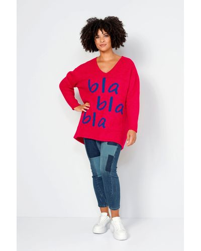 Angel of Style Sweatshirt Pullover oversized Schriftzug V-Ausschnitt Langarm - Rot