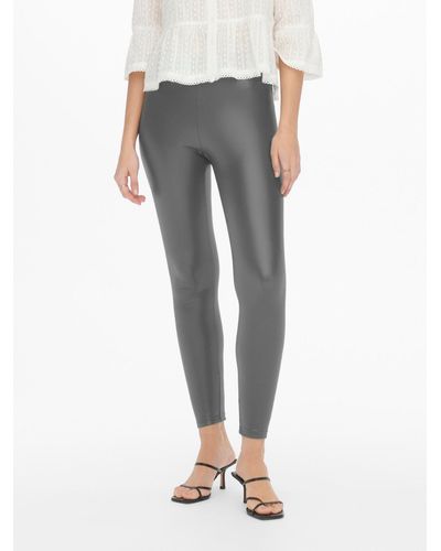 Jacqueline De Yong Lederimitathose Lederoptik Leggings Hosen Coated Stretch Pants JDYSTINE PU 3760 in Grau