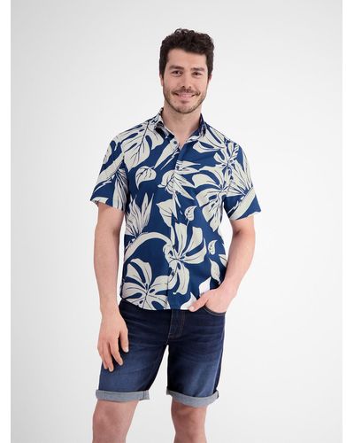 Lerros Kurzarmhemd im Hawaiian-Style - Blau