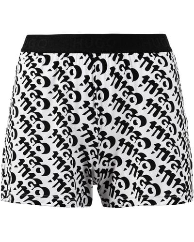 HUGO Pyjamashorts Unite Shorts Printed sichtbarem Bund mit Marken-Logos - Schwarz