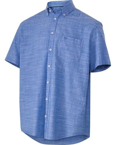 Franco Bettoni Kurzarmhemd aus reiner Baumwolle, in edler Melé-Leinen-Optik - Blau