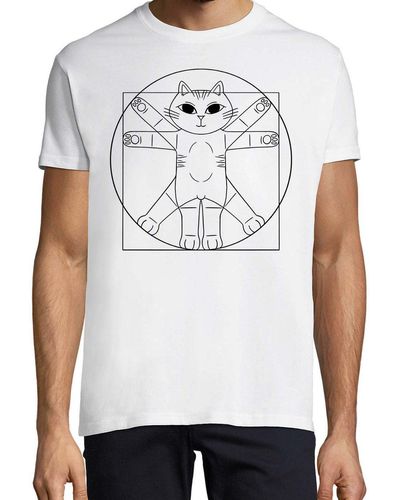 Youth Designz Print- Da Vinci Katze T-Shirt mit lustigen Logo - Weiß