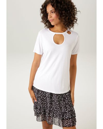Aniston CASUAL T-Shirt mit trendigen Cut-out's im Vorderteil - Weiß