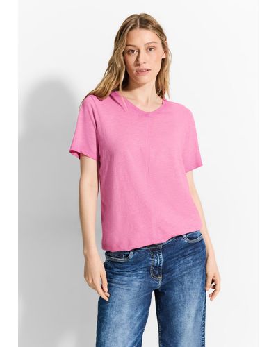 Cecil T-Shirt aus Jersey in Unifarbe - Pink