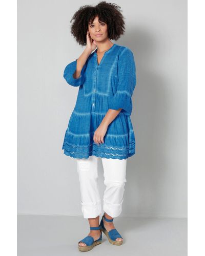 Angel of Style Bluse A-Line cold dyed Tunika-Ausschnitt - Blau
