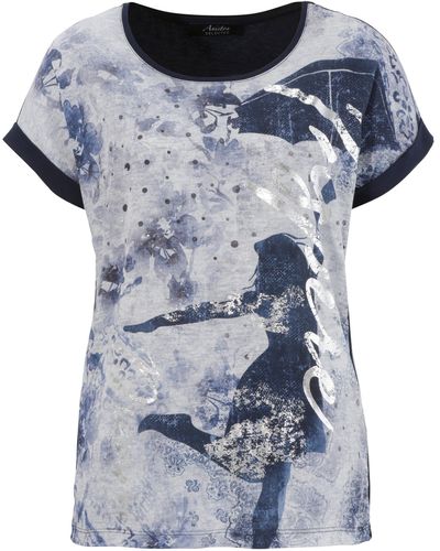 Aniston SELECTED Blusenshirt mit seitlichen Galonstreifen und Glitzersteinchen - Blau