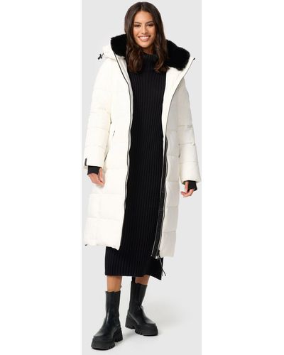Marikoo Steppjacke Zuraraa XVI langer Winter Mantel gesteppt - Weiß