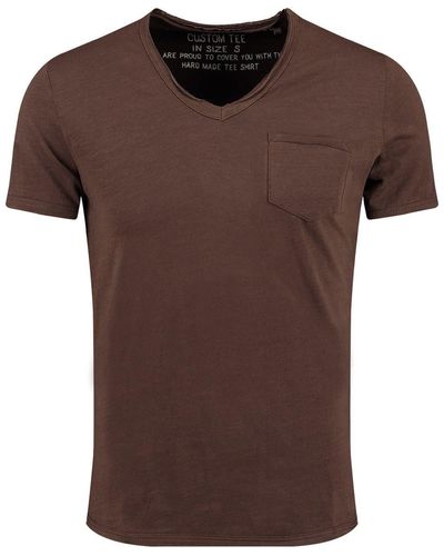 Key Largo T-Shirt Water vintage Look uni Basic MT00780 V-Ausschnitt unifarben kurzarm slim fit - Braun