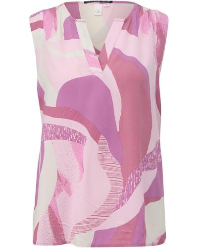 QS Blusentop Bluse mit All-over-Print und Raffung - Pink