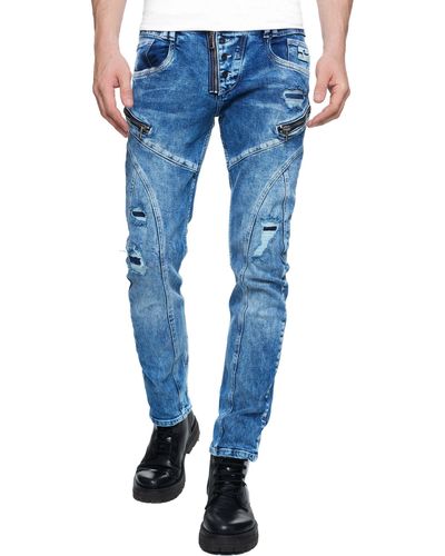 Rusty Neal Straight-Jeans MORI mit trendigen Zierelementen - Blau