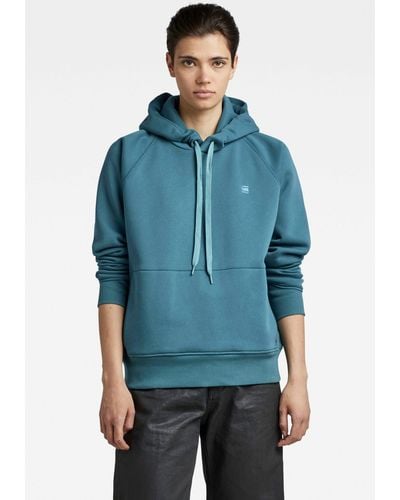 G-Star RAW Premium Core 2.0 Hooded Sweatshirt Kapuze mit überkreuzter Vorderseite und Kordelzug - Blau