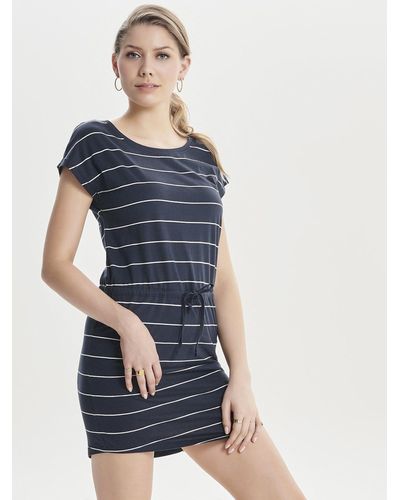 ONLY Shirtkleid Mini T-Shirt Kleid mit Tunnelzug Kurzarm Rundhals Dress ONLMAY (kurz) 4883 in Navy - Blau