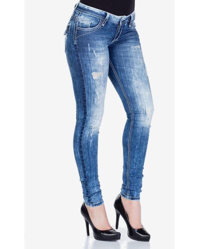 Cipo & Baxx Jeans im Slim Fit-Schnitt mit Stickerei in Straight Fİt - Blau