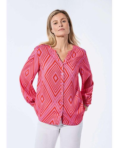 Goldner Kurzarmbluse Kurzgröße: Bluse mit Tunika Ausschnitt - Pink