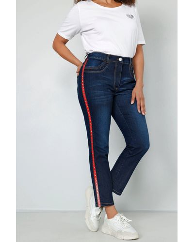MIAMODA Regular-- Jeans Slim Fit Ziernietenstreifen 5-Pocket - Blau