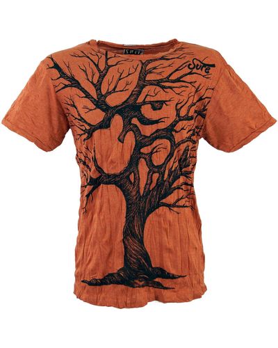 Guru-Shop Sure T-Shirt OM Tree - rostorange Goa Style, Festival, alternative Bekleidung