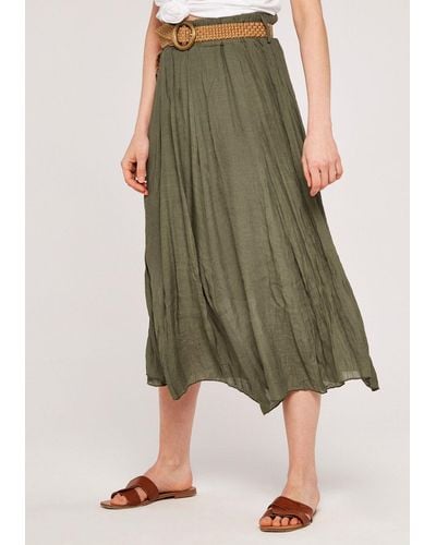 Apricot Maxirock Shimmer Crinkle Belted Skirt (2-tlg., abnehmbarem Gü) mit Flechtgürtel - Grün