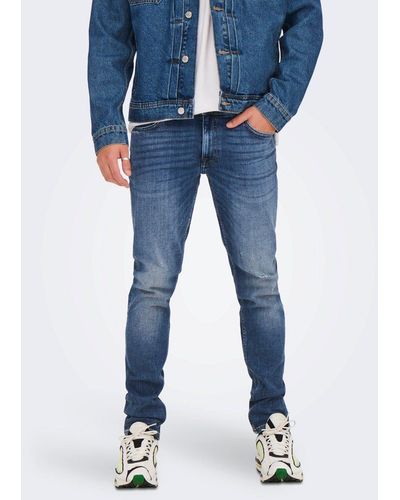 Only & Sons Slim Fit Jeans Destroyed Denim Stretch Pants ONSLOOM (1-tlg) 3967 in Blau-2