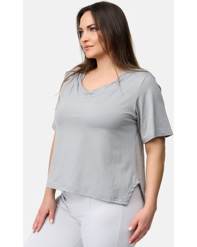Kekoo Tunikashirt Shirt kurzarm Wasserfallausschnitt mit Stretch 'Lara' - Grau