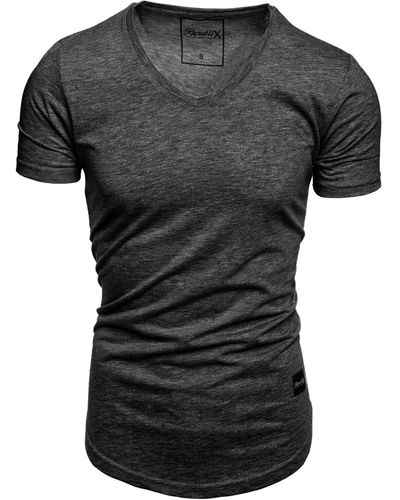 REPUBLIX T- BRANDON Oversize Basic Shirt mit V-Ausschnitt - Schwarz