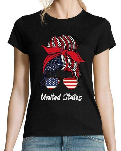 Youth Designz Print- USA Flagge T-Shirt mit lustigen Logo - Schwarz