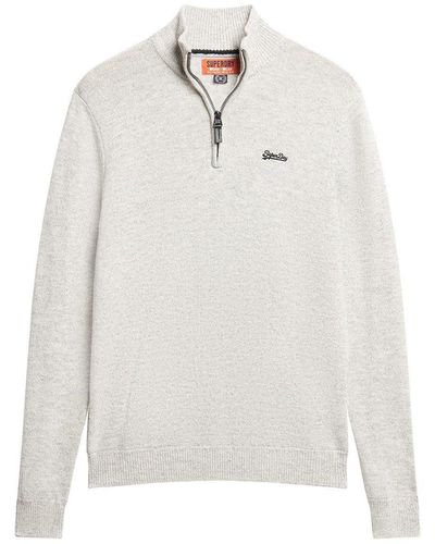 Superdry Sweater Pullover ESSENTIAL EMB KNIT HENLEY Athletic Grey Marl - Weiß