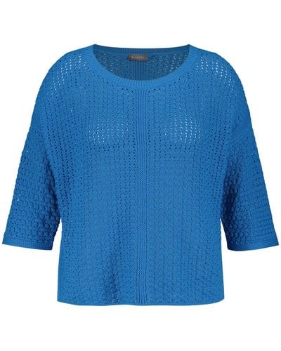 Samoon Sweatshirt 3/4 Arm Pullover aus Lochstrick - Blau