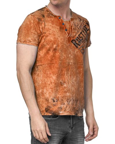 Rusty Neal T-Shirt im coolen Used-Look-Design - Orange