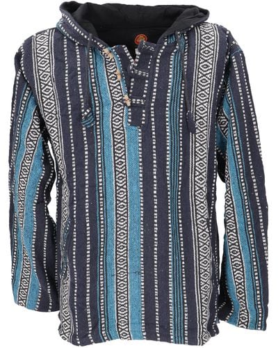 Guru-Shop Sweater Goa Kapuzenshirt, Baja Hoodie, Boho .. Hippie, alternative Bekleidung, Ethno Style - Blau
