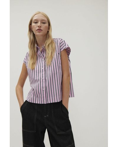 THE FASHION PEOPLE Kurzarmhemd Cropped Blouse striped - Pink