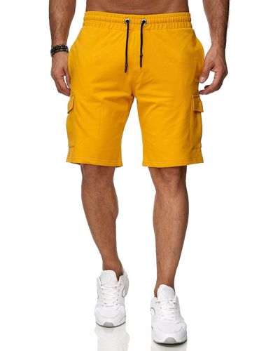 Reslad Kurze Bermuda Shorts Sport-Hose (1-tlg) Sweatshorts Jogginghose mit Cargo-Taschen - Gelb