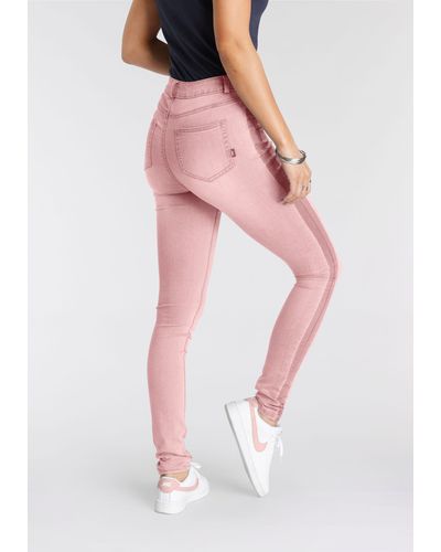 Arizona Skinny-fit-Jeans Ultra Stretch High Waist mit seitlichem Streifen - Pink