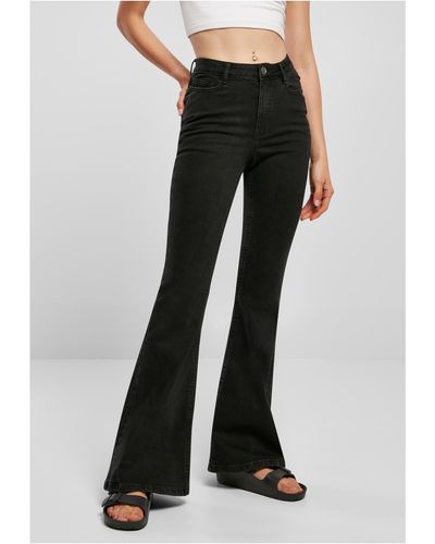 Urban Classics Bequeme Jeans Ladies Organic High Waist Flared Denim Pants (1-tlg) - Schwarz