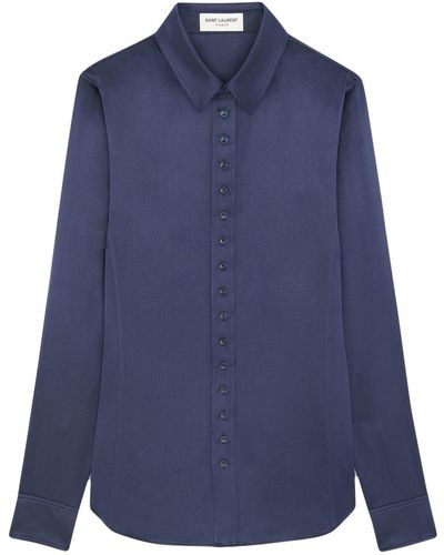 Saint Laurent Camisa abotonada de seda - Azul