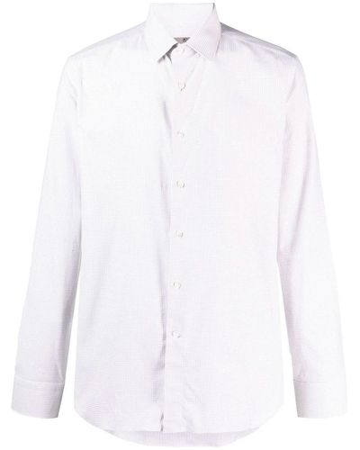 Canali Camisa manga larga cuadros - Blanco